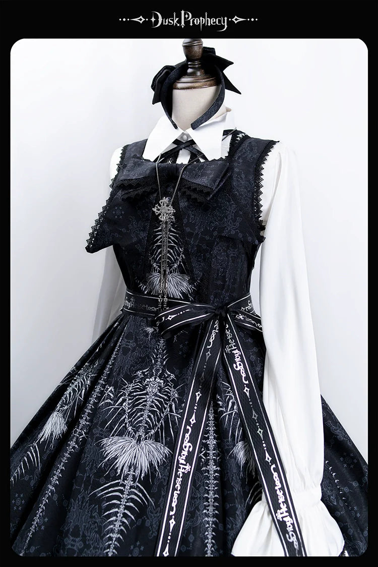 DuskProphecy - Coccyx - Elegant Lolita Dress High Waist Fishbone Print JSK Set