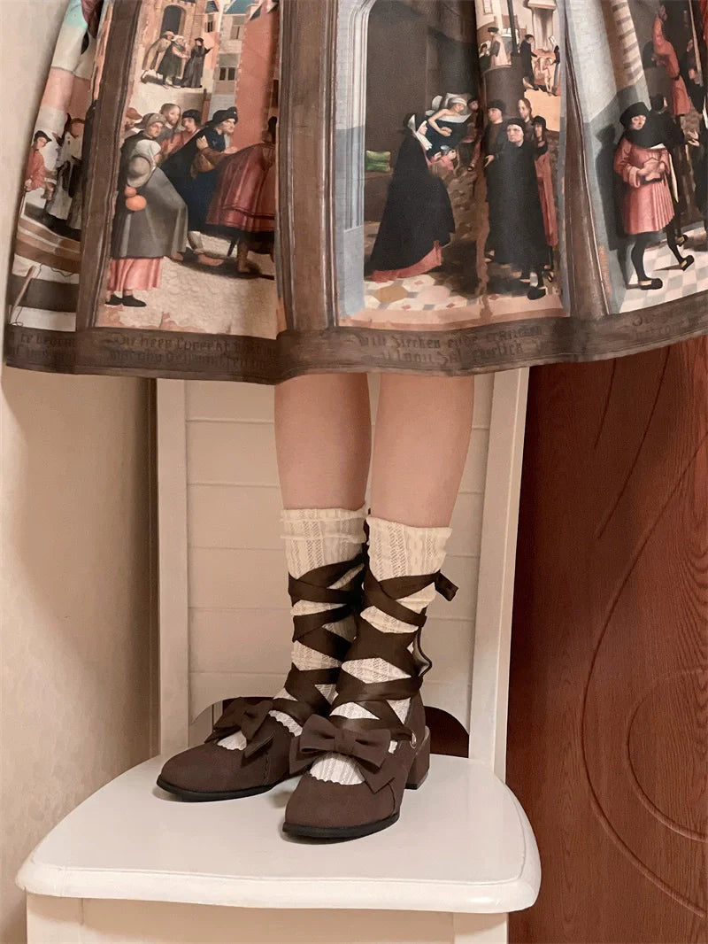 MR.Qiutian - Muse Kiss - Elegant Lolita Shoes Lace-up Bow Heels Round Toe