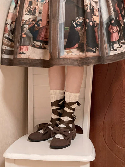 MR.Qiutian - Muse Kiss - Elegant Lolita Shoes Lace-up Bow Heels Round Toe