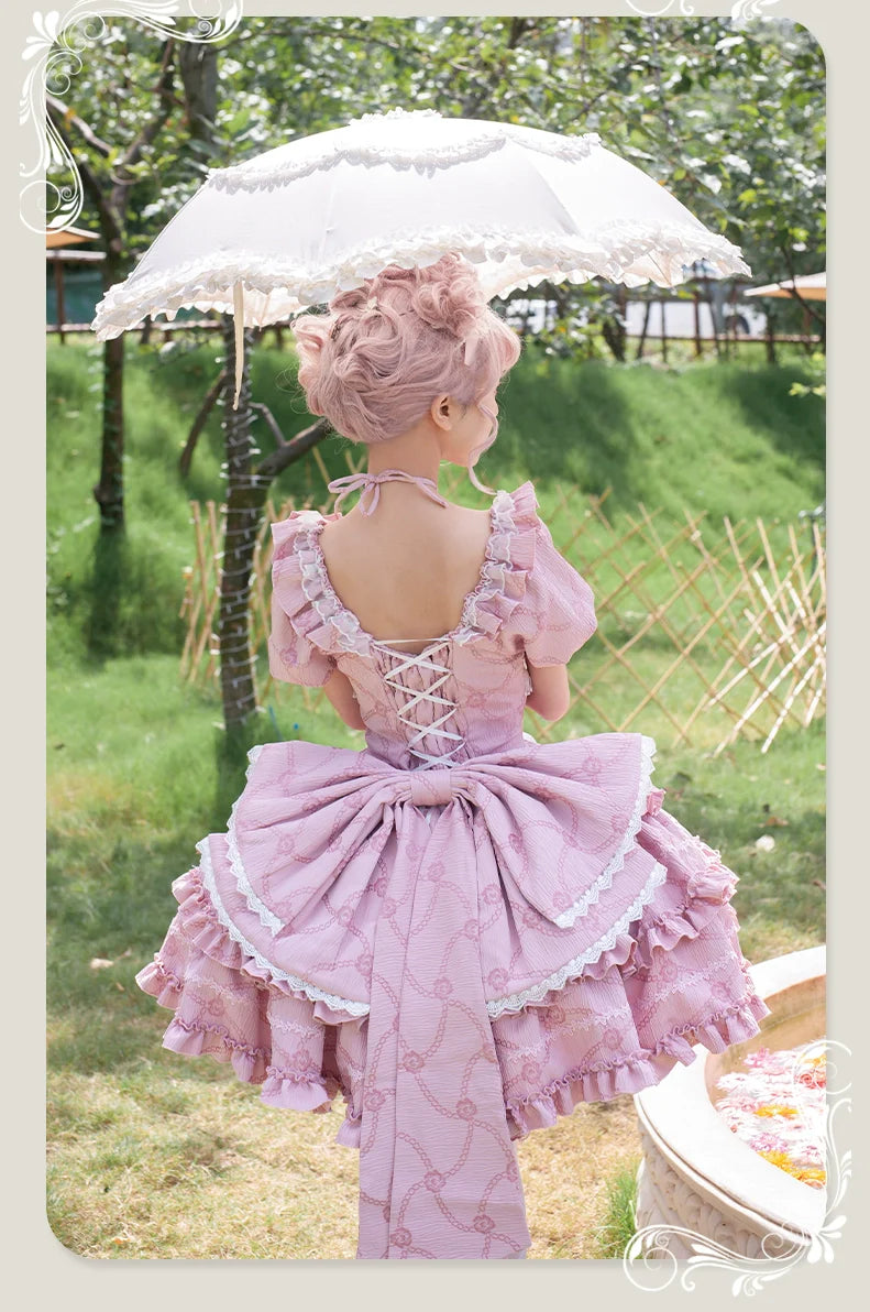 OCELOT - Puff Rose - Sweet Lolita OP Princess Bow Trailing Lolita Dress