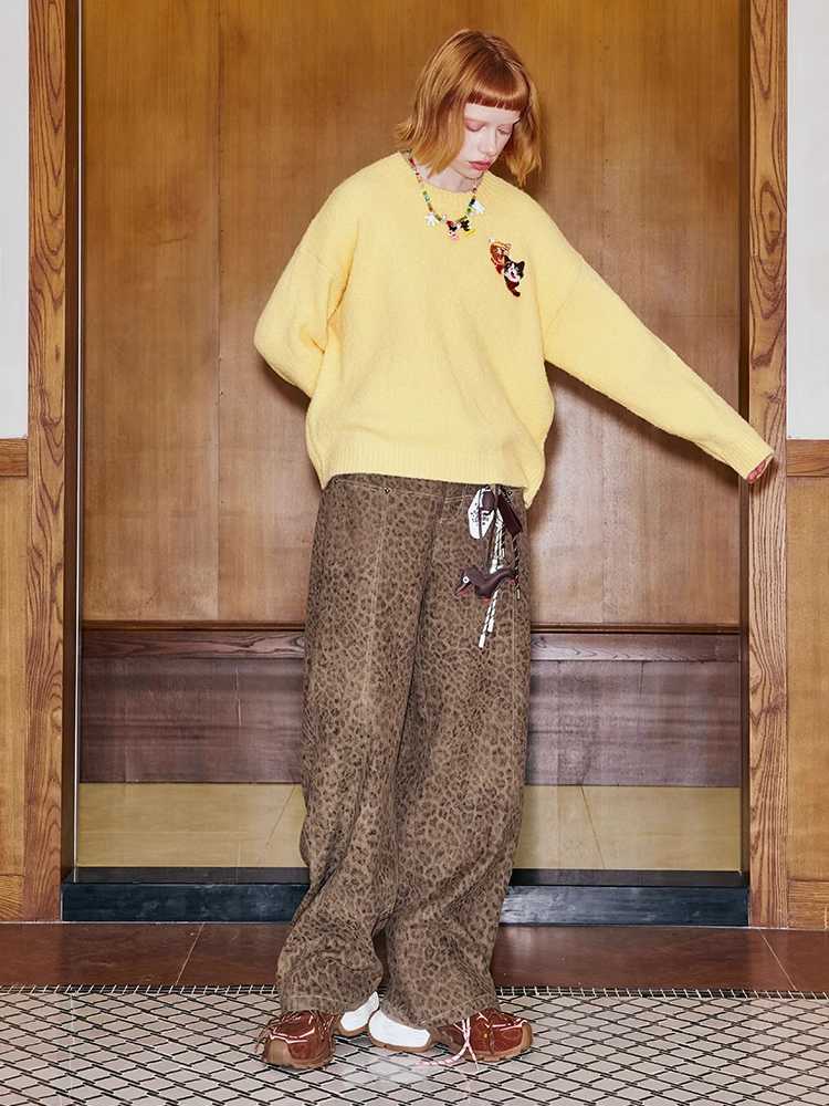 Leopard print straight wide leg pants【s0000009828】