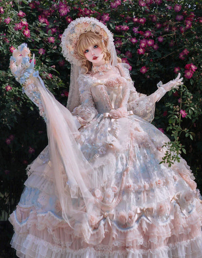 Cat Fairy - Rose Banquet - Wedding Lolita OP Dress Chiffon Princess Tea Party Dress