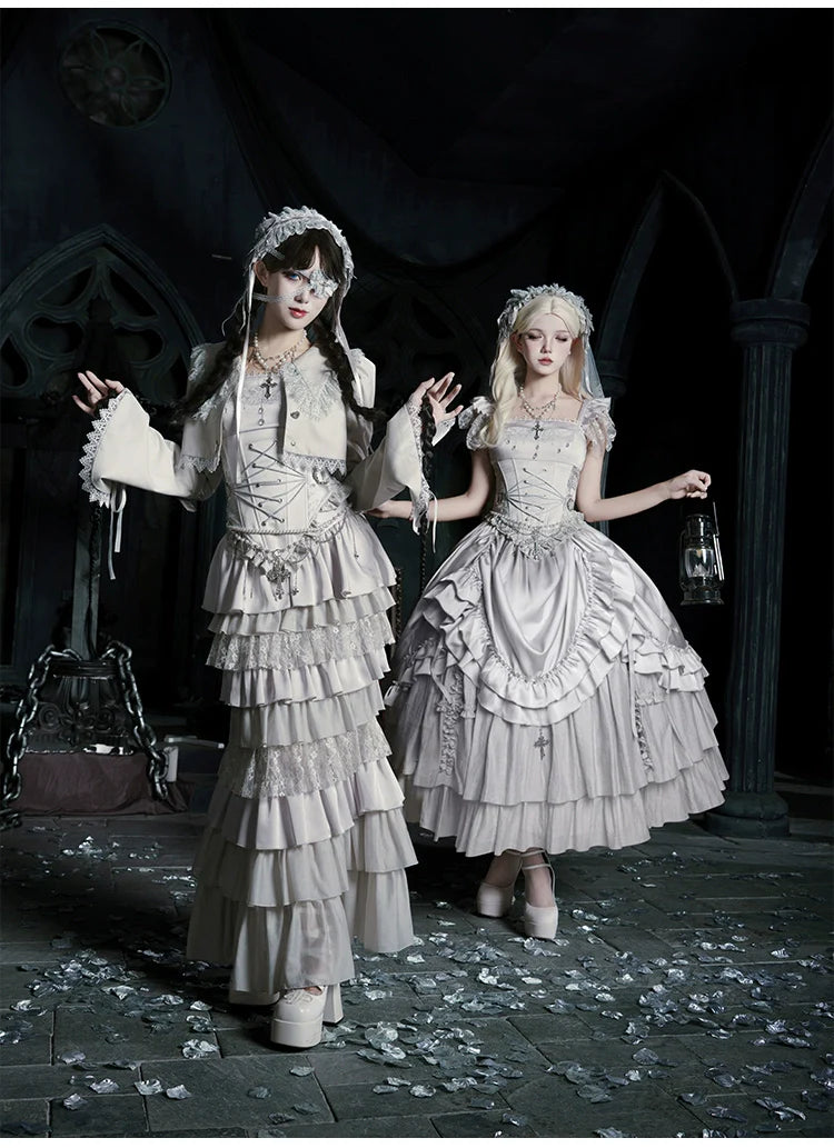 With PUJI - Letter and Poetry ﾂｷ Humanoid Robot - Silver Gothic Lolita Mermaid Skirt Set