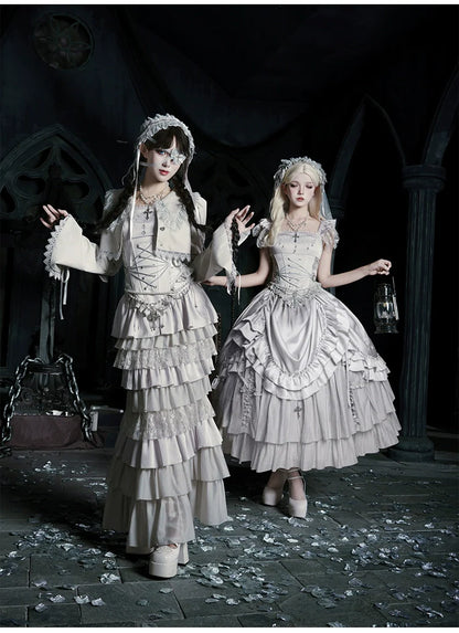 With PUJI - Letter and Poetry ﾂｷ Humanoid Robot - Silver Gothic Lolita Mermaid Skirt Set