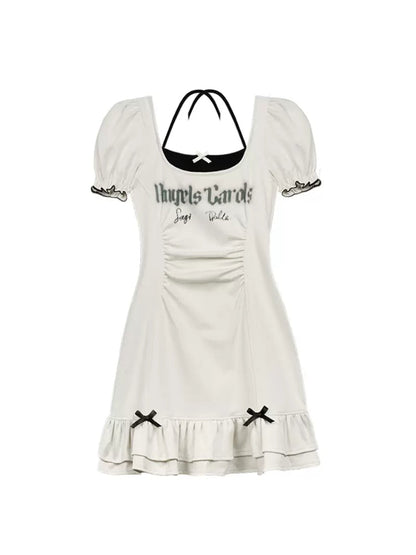 Strap halter neck short sleeve dress【s0000007842】