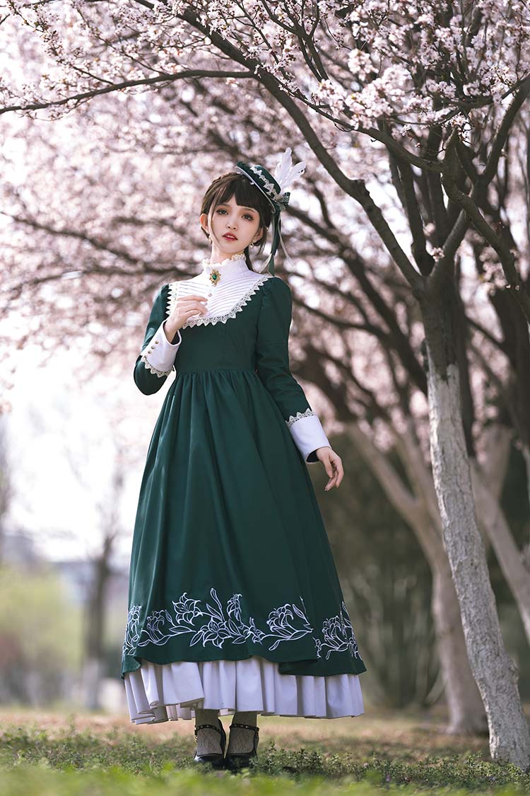 Youpairui - Lobnya - Gothic Nun Lolita Green OP Dress Set