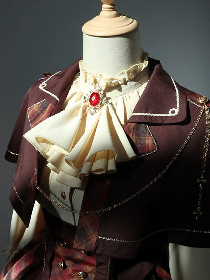 Forest Fluorescent Carps - Queen's Game - Military Lolita OP, Ouji Plaid Lolita Dress Set