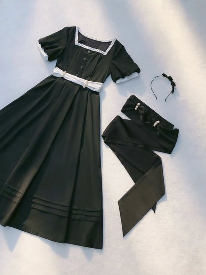 HuTaoMuJK - Thoughts - Vintage Lolita OP Dress Square Neckline Black Lolita Dress