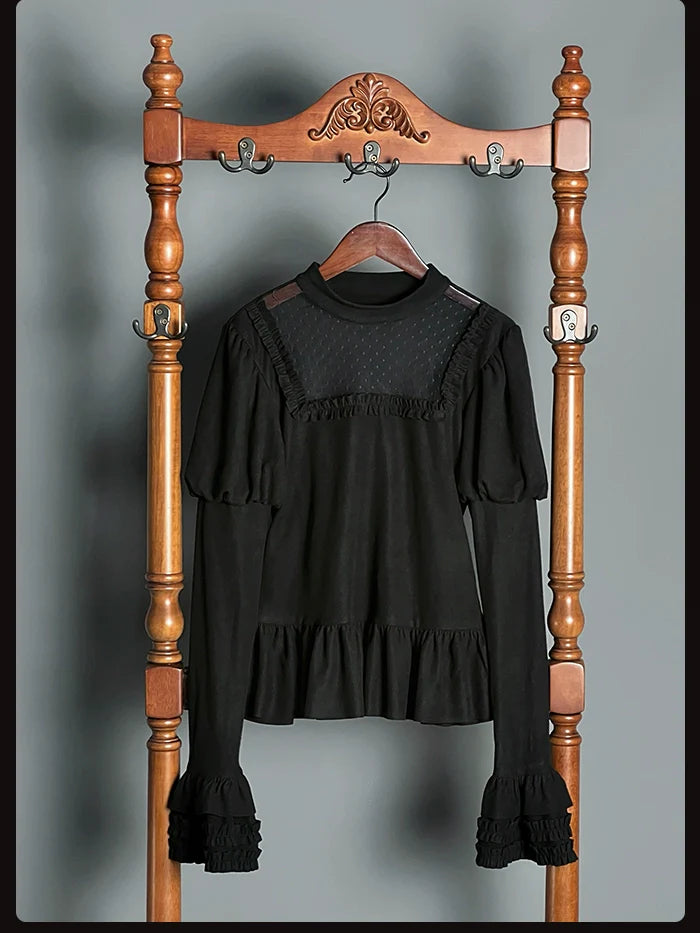 Alice Girl - Lolita Potion - Gothic Lolita Shirt Black Long Sleeves Lolita Blouse