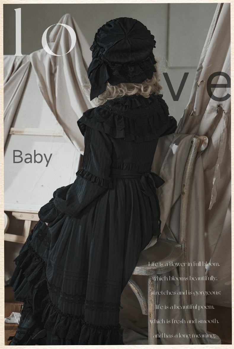 Sanshanjiu - Goodnight Black - Gothic Lolita Black OP with Round Cape Collar
