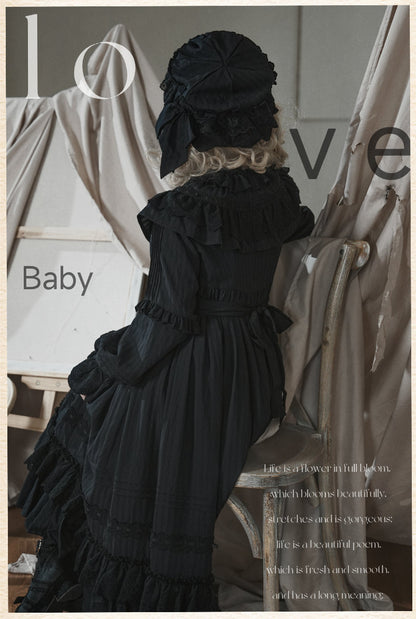 Sanshanjiu - Goodnight Black - Gothic Lolita Black OP with Round Cape Collar