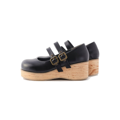 MODO - Retro Lolita Round Toe Wood Bottom Shoes
