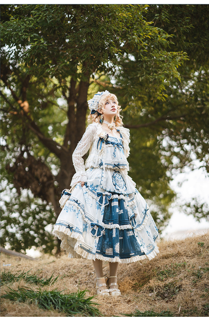 NanShengGe - Mulberry Poem - Country Lolita Printed Dress with Cardigan Set