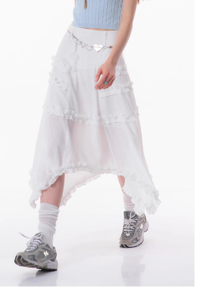 High waist slim lace white skirt【s0000007832】