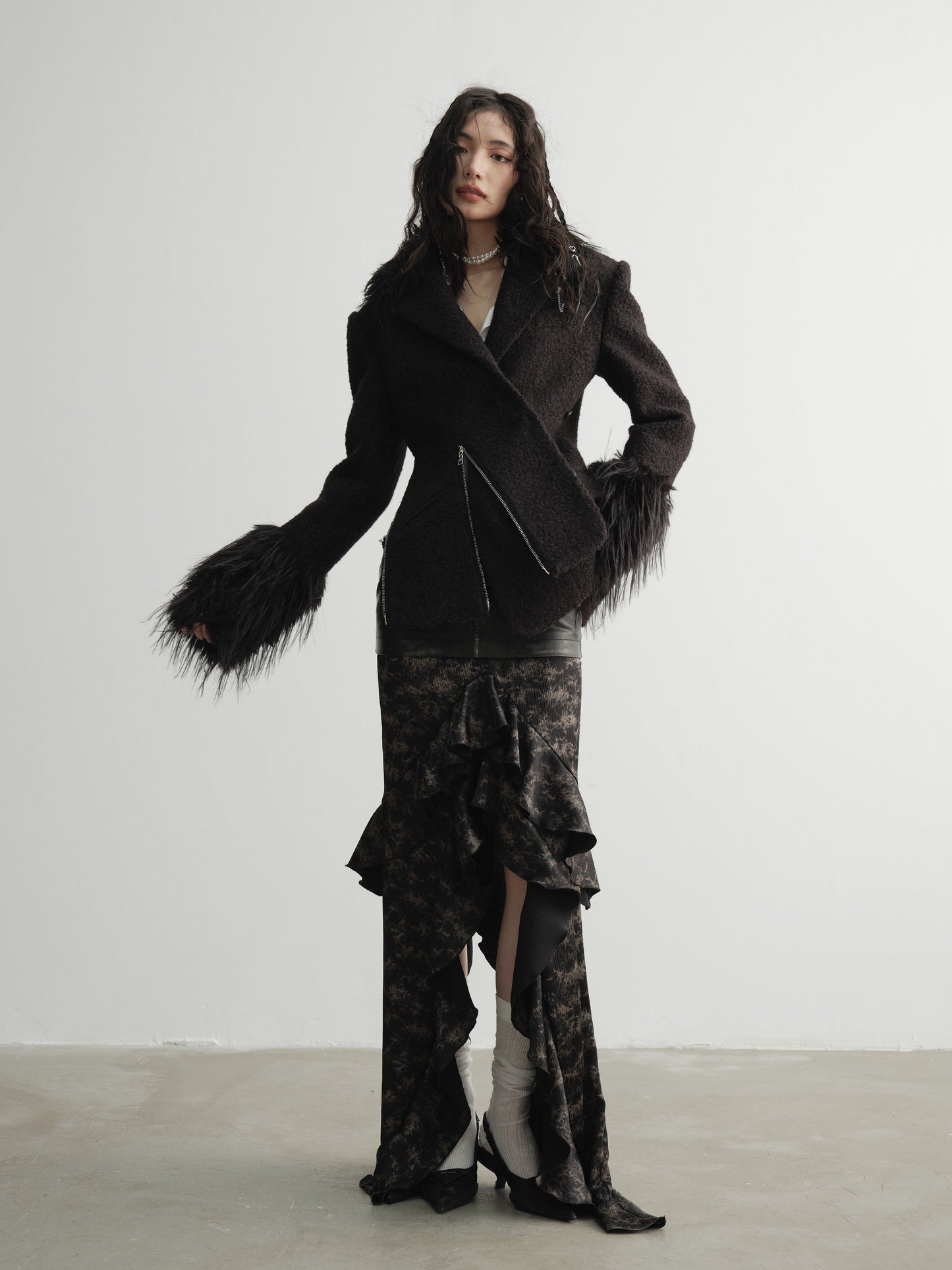 Imitation Fur Patchwork Oblique Placket Coat