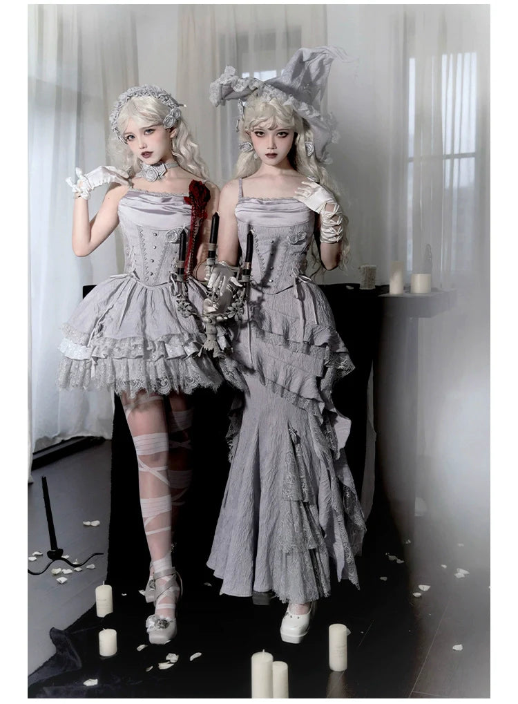 With PUJI - Letter and Poetry ﾂｷ Twilight - Gothic Witch Lolita SK Suit Bodice Mermaid Dress