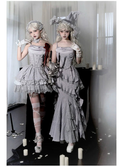 With PUJI - Letter and Poetry ﾂｷ Twilight - Gothic Witch Lolita SK Suit Bodice Mermaid Dress
