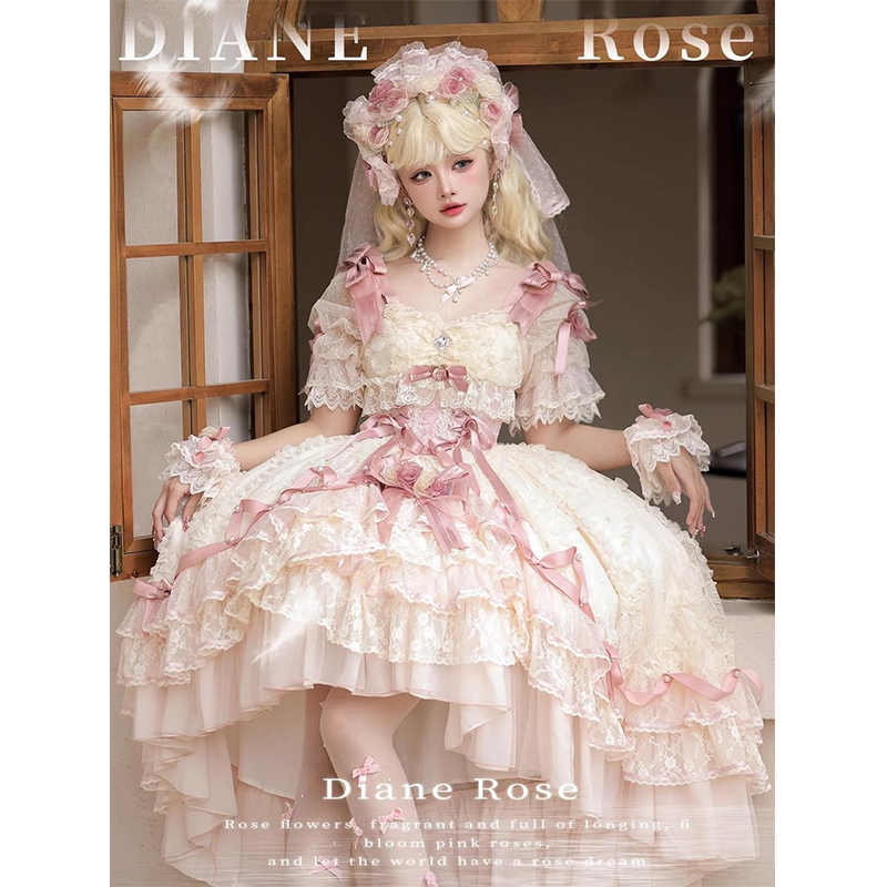 MieYe - Diana Rose - Bridal Lolita Dress Short Wedding OP with Accessories