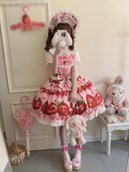 Hanguliang - Strawberry Tale - Sweet Lolita JSK Strawberry Printed Dress