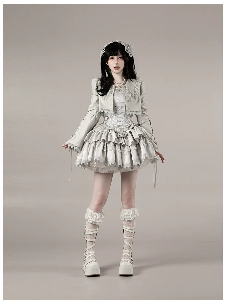 With PUJI - Letter and Poetry ﾂｷ Humanoid Robot - Silver Gothic Lolita Mermaid Skirt Set