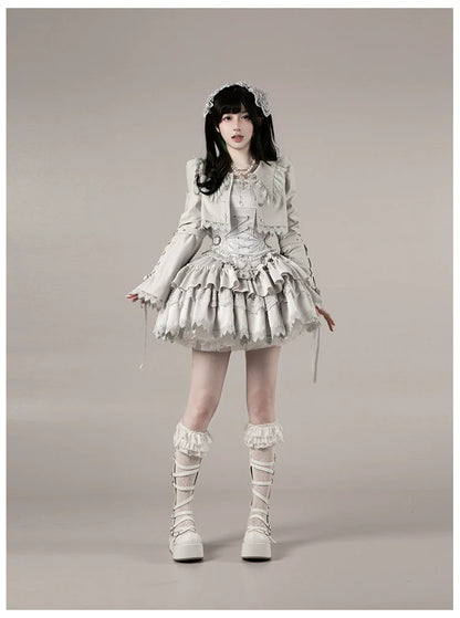 With PUJI - Letter and Poetry ﾂｷ Humanoid Robot - Silver Gothic Lolita Mermaid Skirt Set