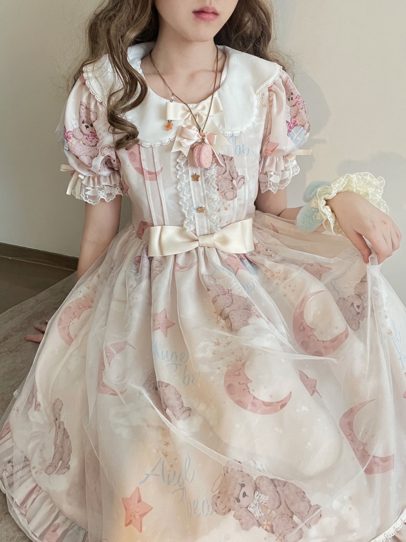 Polaris Lolita - Starry Wish Bear 2.0 - Kawaii Lolita OP Dress with Short Puffy Sleeves