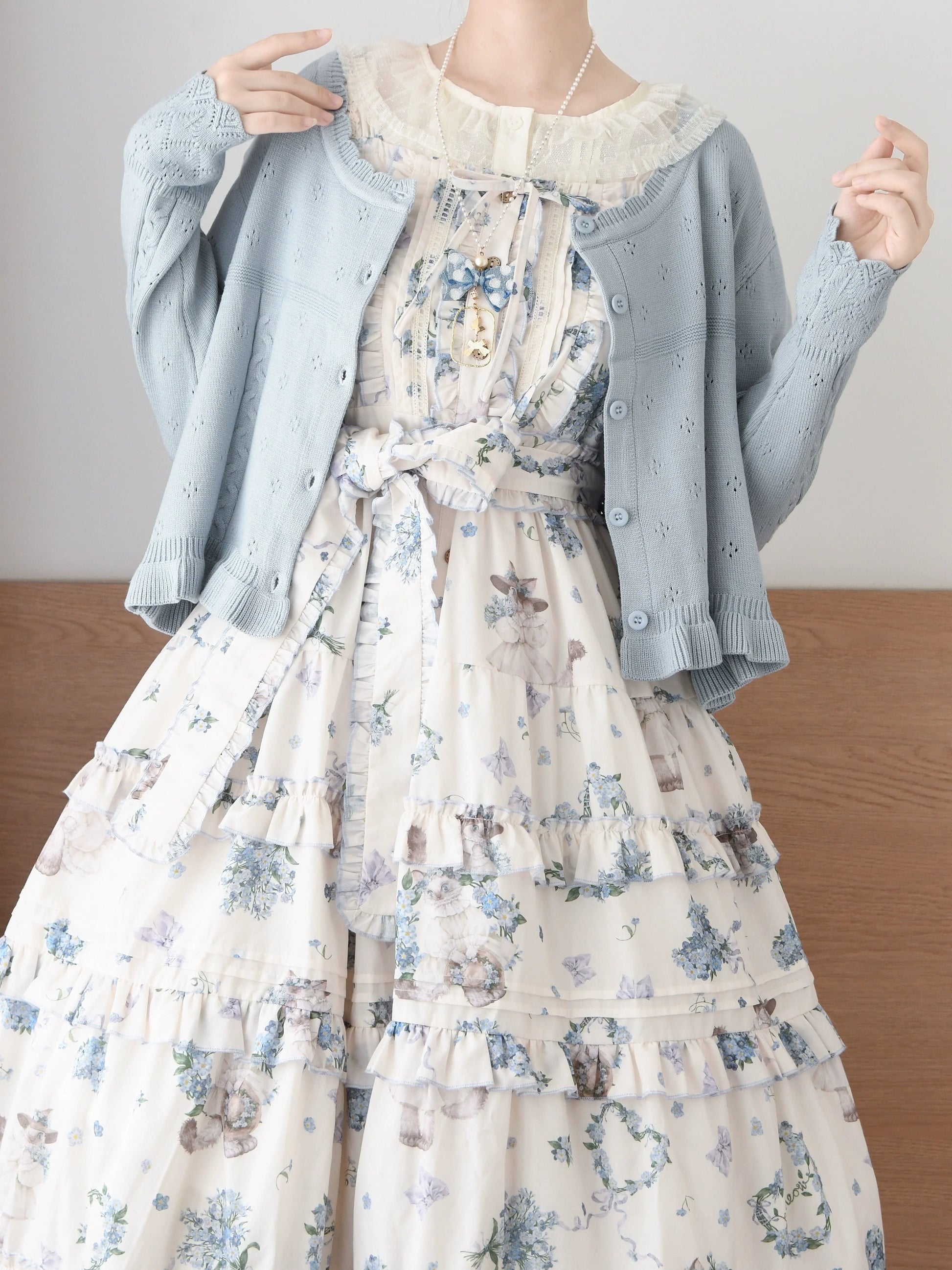 MIST - Kawaii Lolita Sweater Cardigan, Ruffled Lace Hem