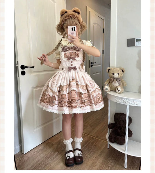 Akiyama Future Studio - Cute Lolita Salopette Dress Bear Print