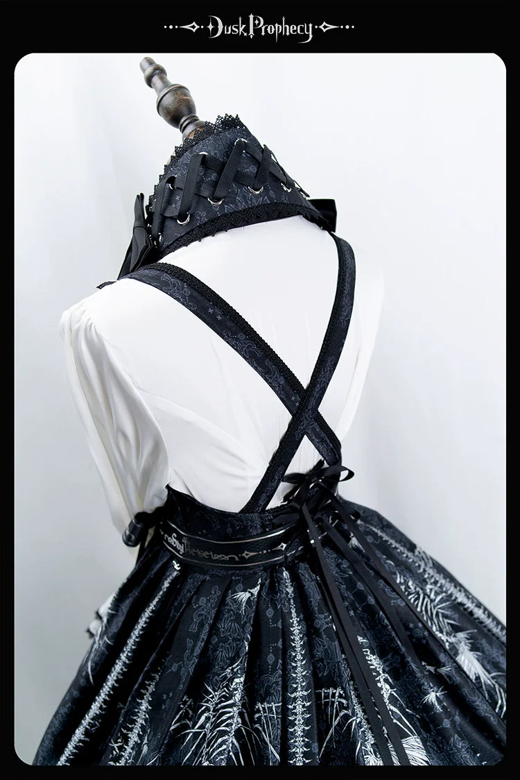 DuskProphecy - Coccyx - Elegant Lolita Dress High Waist Fishbone Print JSK Set