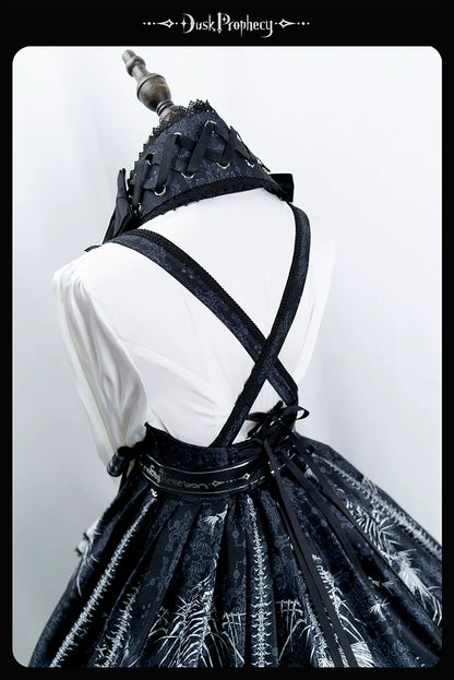 DuskProphecy - Coccyx - Elegant Lolita Dress High Waist Fishbone Print JSK Set