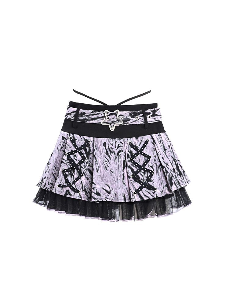 Low waist A-line pleated skirt【s0000002456】