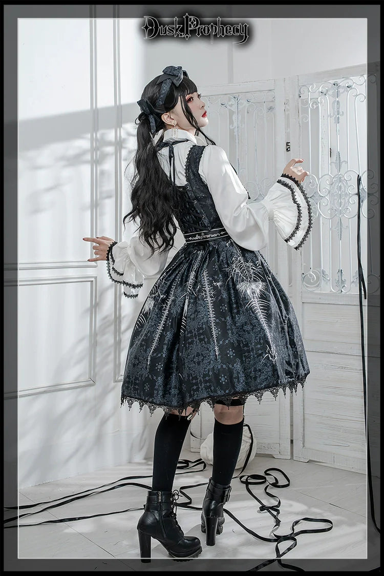 DuskProphecy - Coccyx - Elegant Lolita Dress High Waist Fishbone Print JSK Set