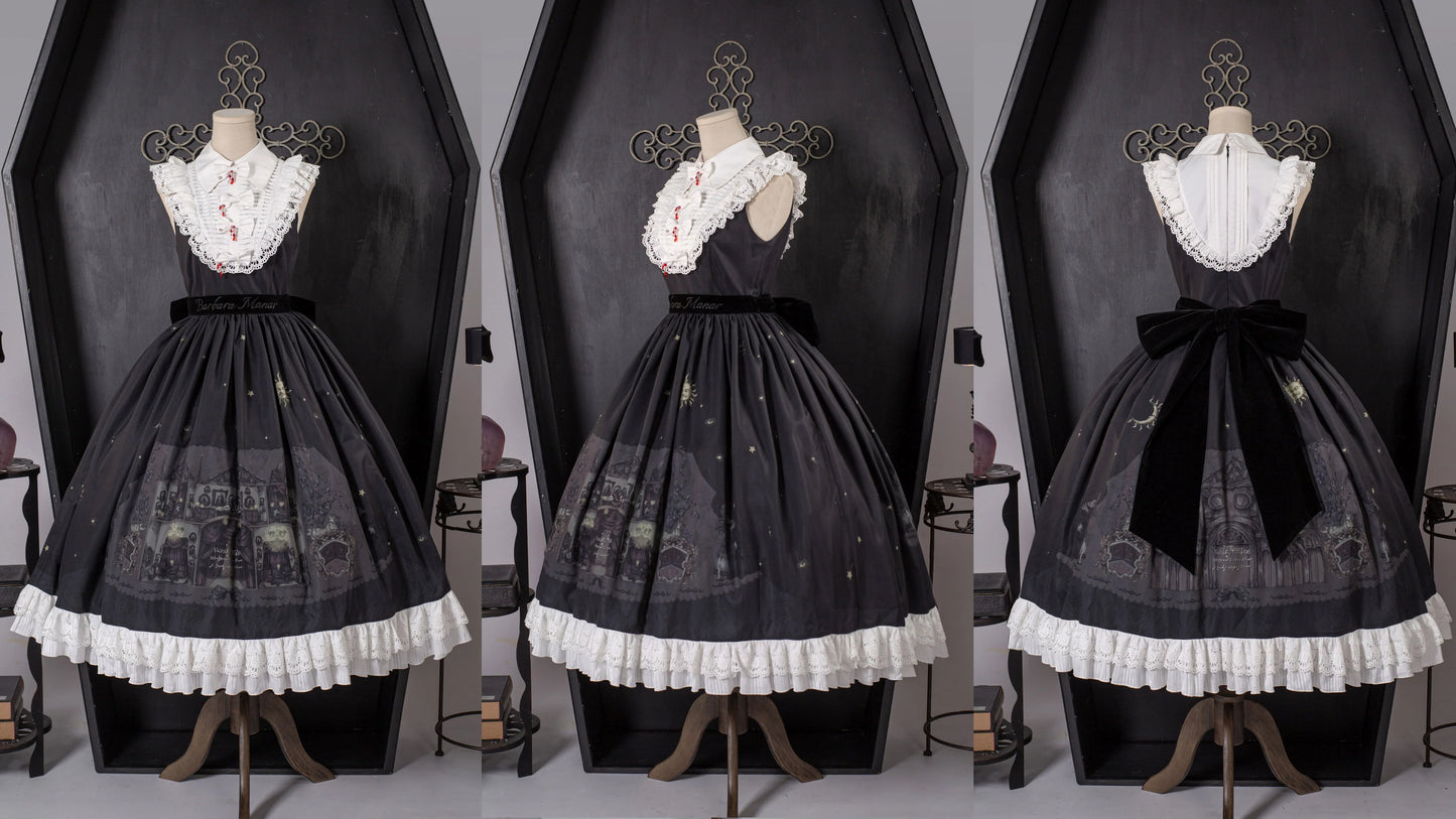 Dark Circle Clinic - Barbara Manor Night - Gothic Lolita JSK Pleated Floral Print Lolita Dress