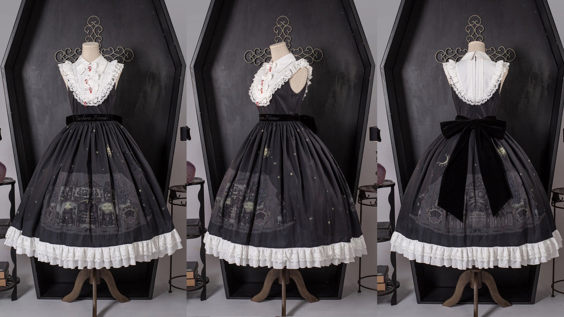 Dark Circle Clinic - Barbara Manor Night - Gothic Lolita JSK Pleated Floral Print Lolita Dress