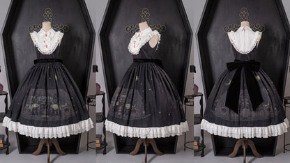 Dark Circle Clinic - Barbara Manor Night - Gothic Lolita JSK Pleated Floral Print Lolita Dress