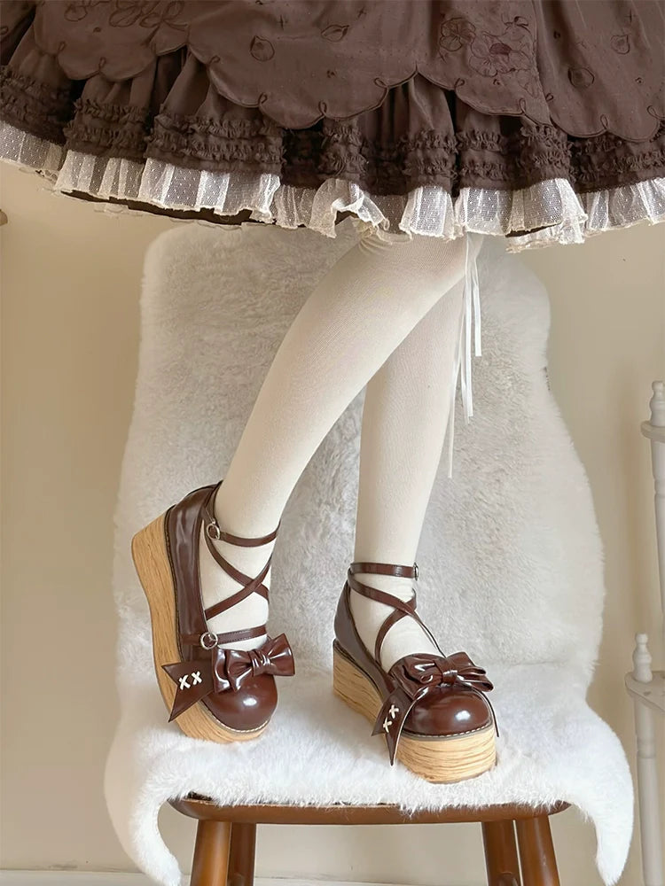 SeeYou - Sweet Cake - Sweet Lolita Platform Shoes Wood Grain
