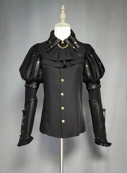 FOXTROT - Black Mist Beloved - Corset Gothic Lolita SK, Shirt, Faux Leather Cage Overlay