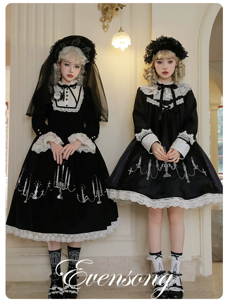 Mademoiselle Pearl - Winter Evening Prayer - Gothic Lolita Jumper Dress Embroidered Candlestick OP Dress
