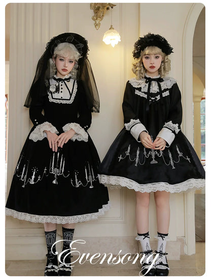 Mademoiselle Pearl - Winter Evening Prayer - Gothic Lolita Jumper Dress Embroidered Candlestick OP Dress
