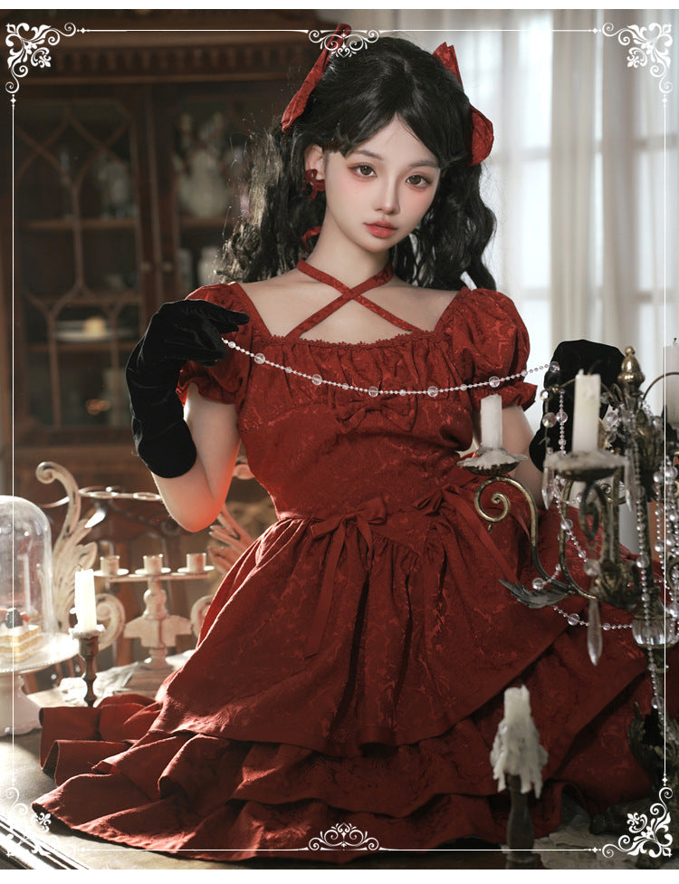 Eieyom - Elegant Lolita Short Sleeve Red Dress