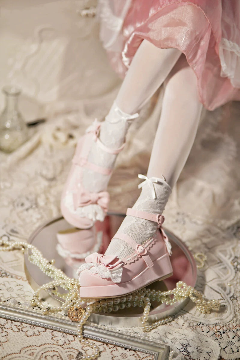 Jiujiu Lolita - Milky Puff - Sweet Lolita Heels Shoes, Round Toe With Petite Wedge