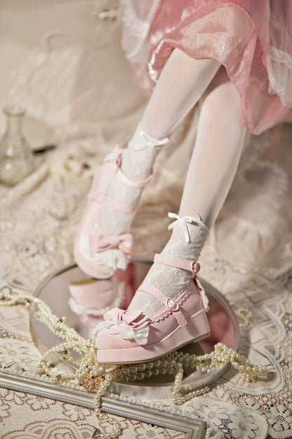 Jiujiu Lolita - Milky Puff - Sweet Lolita Heels Shoes, Round Toe With Petite Wedge
