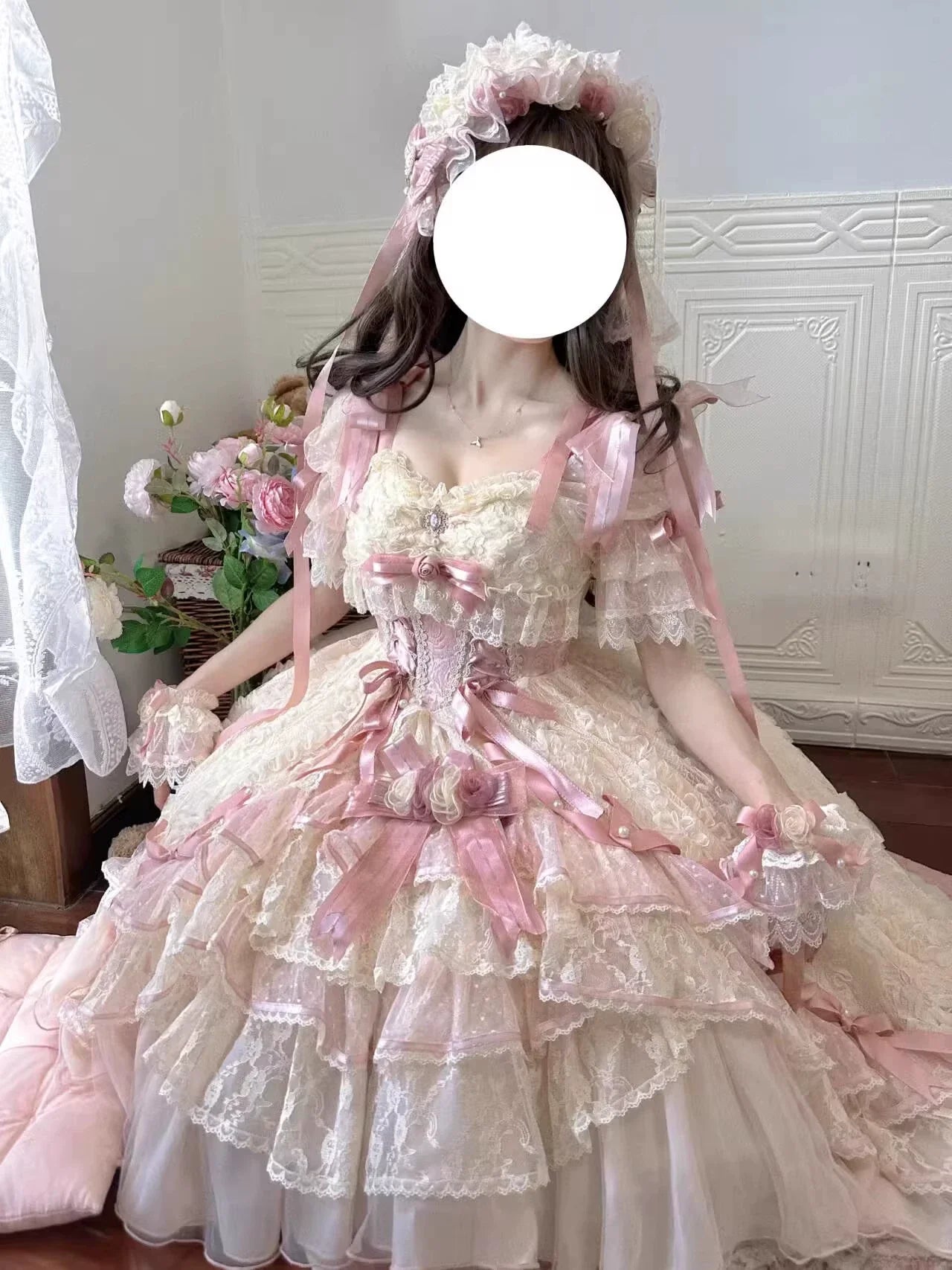MieYe - Diana Rose - Bridal Lolita Dress Short Wedding OP with Accessories