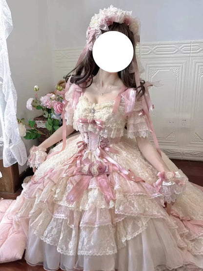 MieYe - Diana Rose - Bridal Lolita Dress Short Wedding OP with Accessories