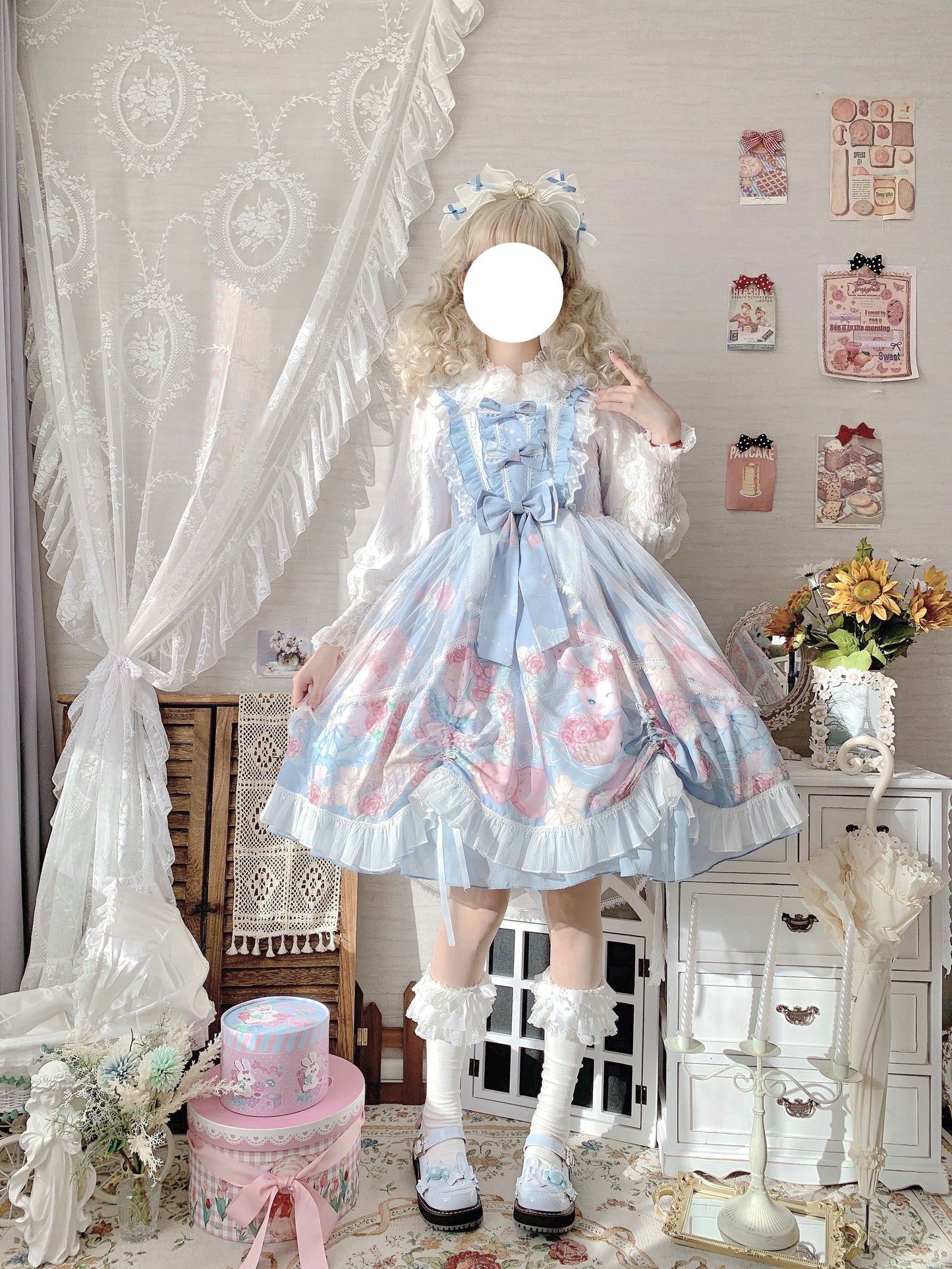 Sugar Girl - Sweet Lolita Summer JSK Dress, Wreath Bunny Printed