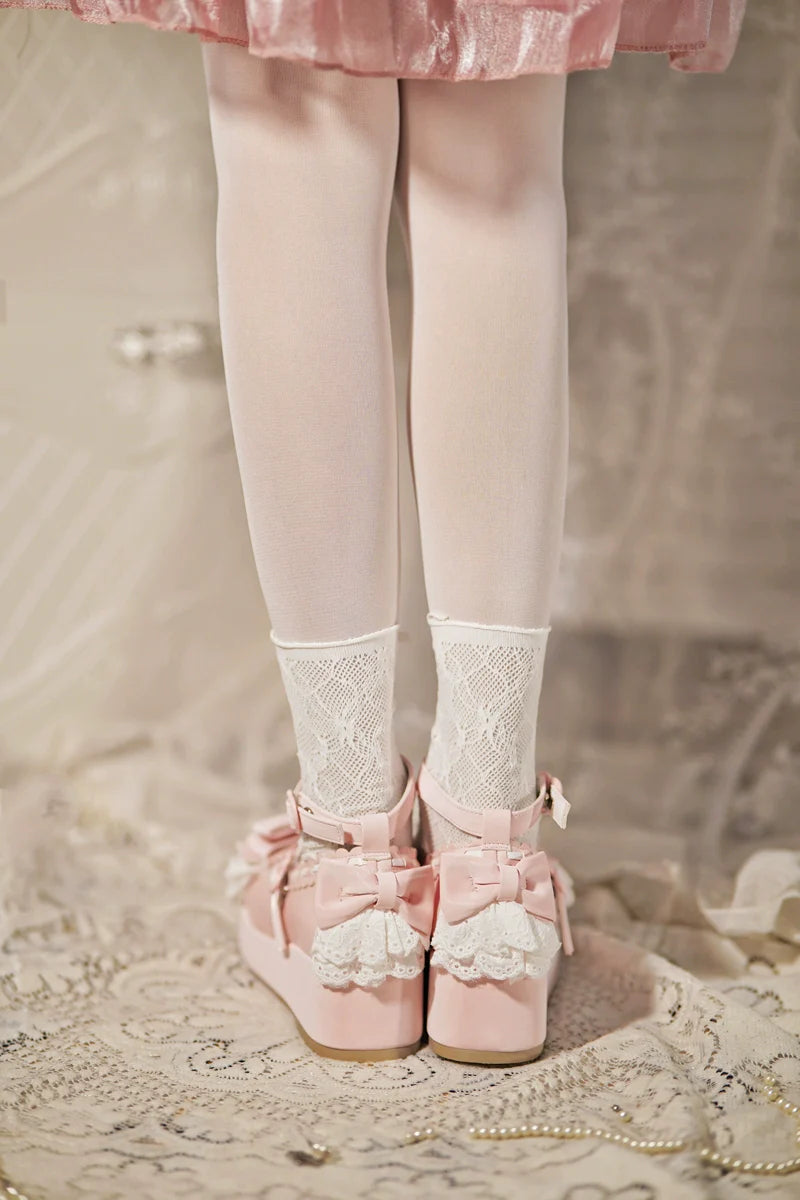 Jiujiu Lolita - Milky Puff - Sweet Lolita Heels Shoes, Round Toe With Petite Wedge