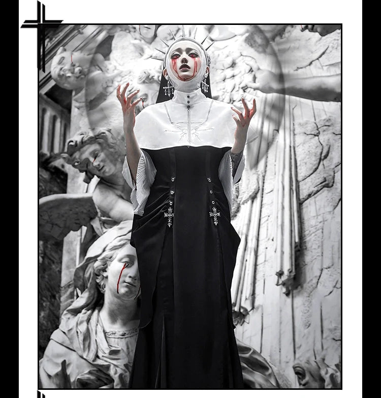 CHUNLV LOLITA - Night Cathedral - Halloween Nun Lolita OP Suit Gothic Dress Set