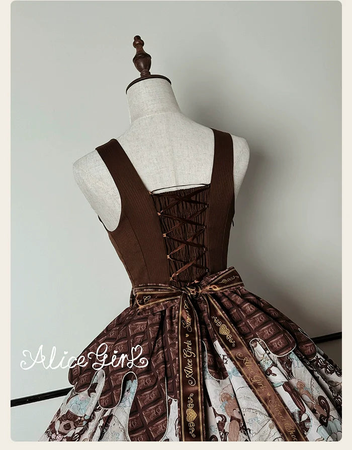 Alice Girl - Bear Chocolate Bar - Kawaii Lolita JSK & Salopette Dress