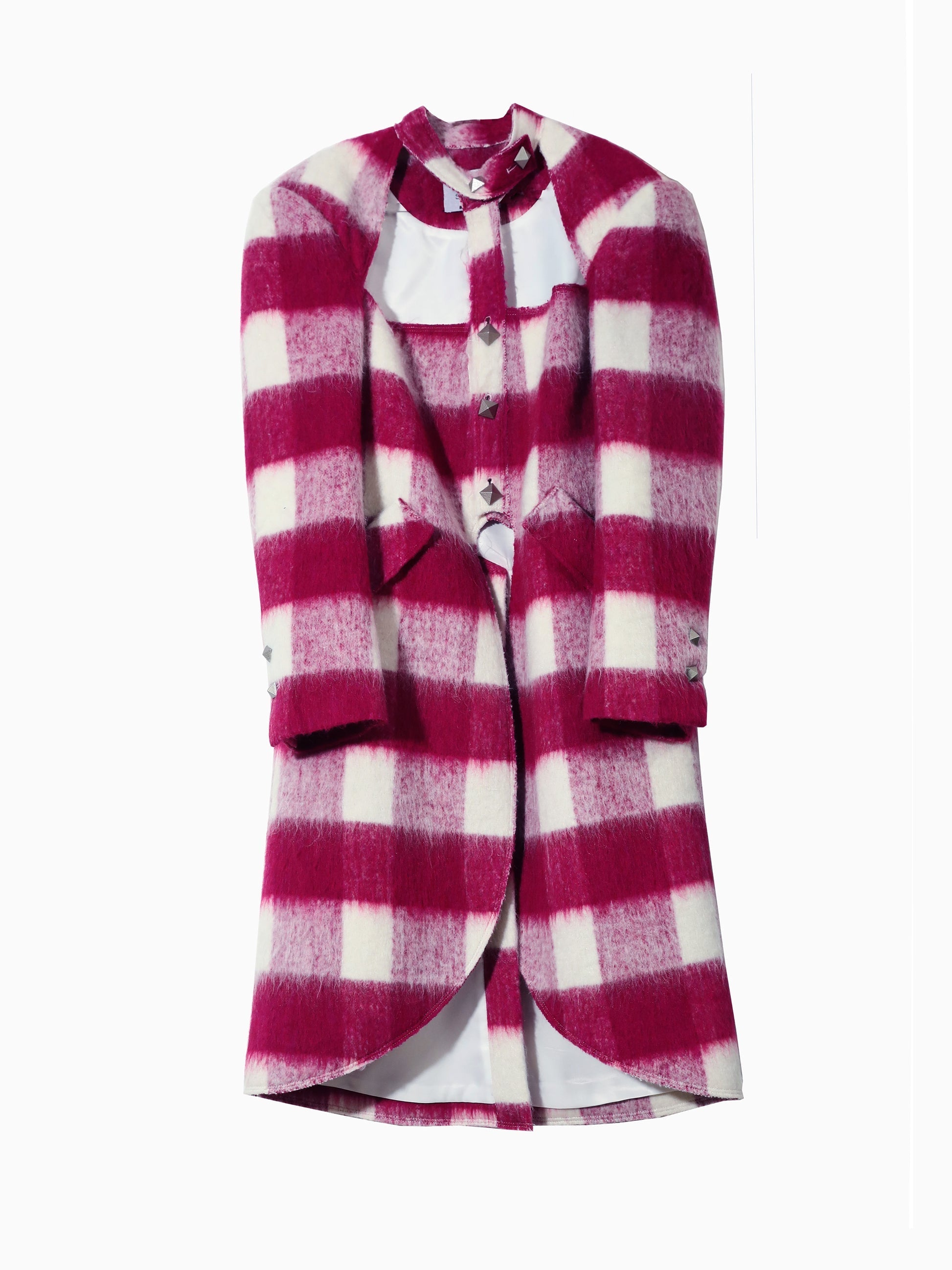 Hollow Strapless Plaid Woolen Coat