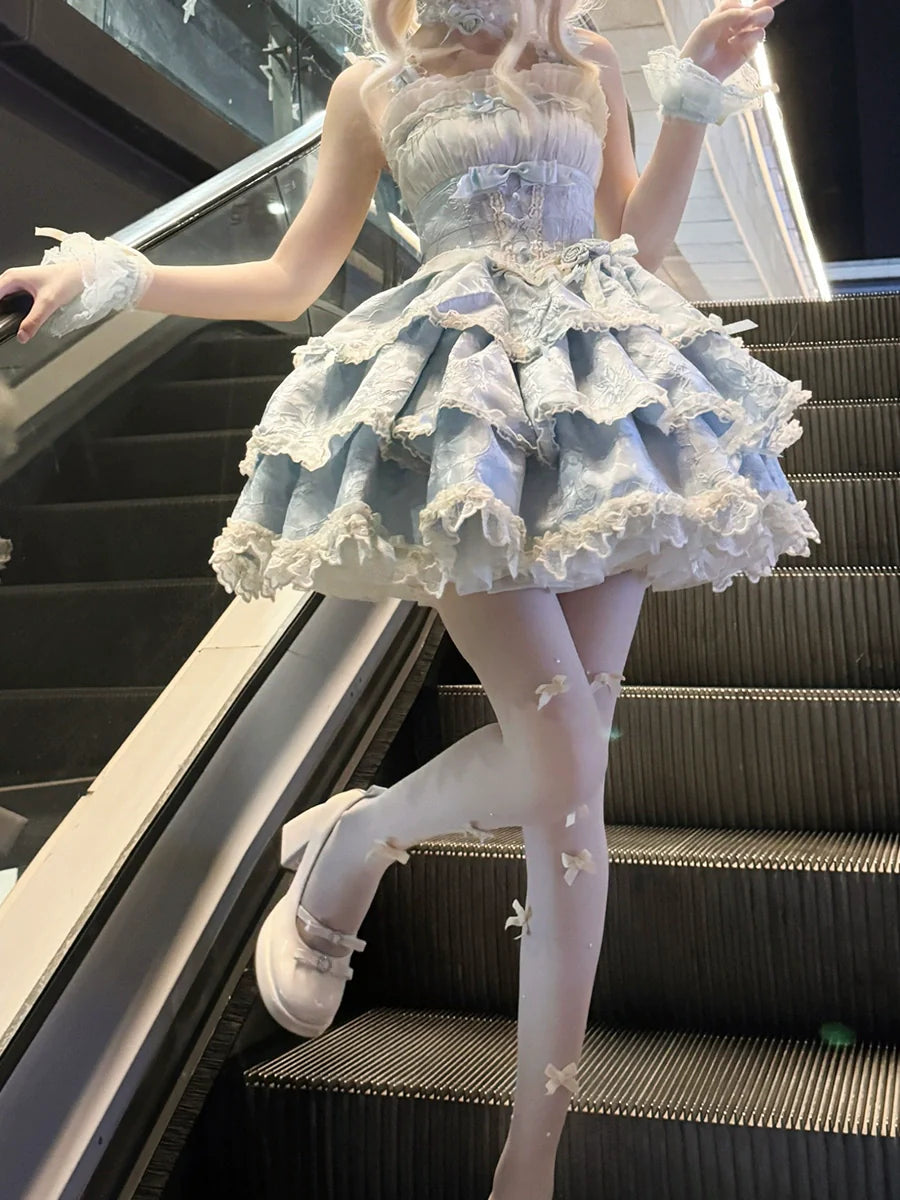 Buling Moon - Ballet Elegance - Sweet Lolita Mini JSK Set with Tulle Shirt and Headdress